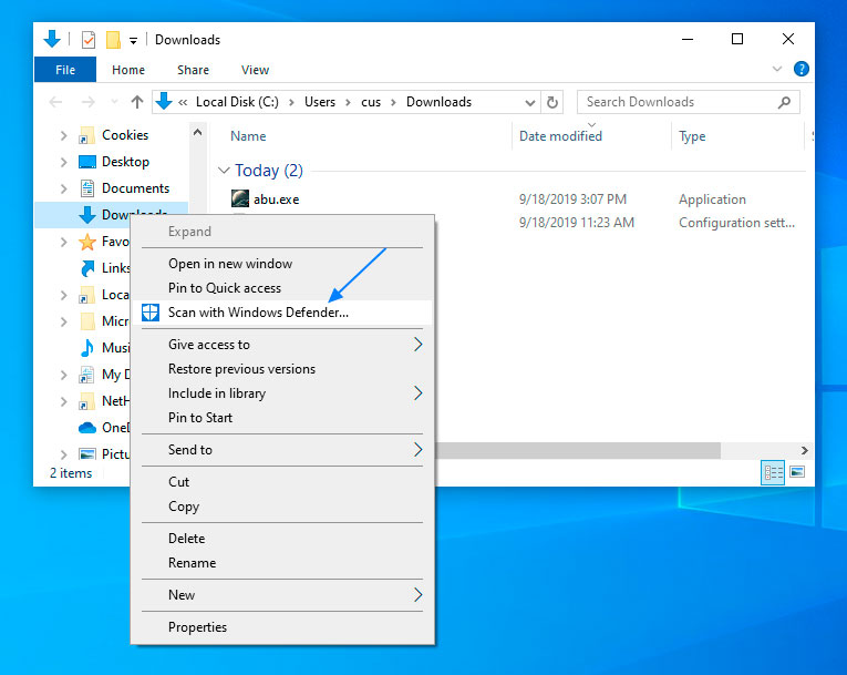 Right-click and scan a folder