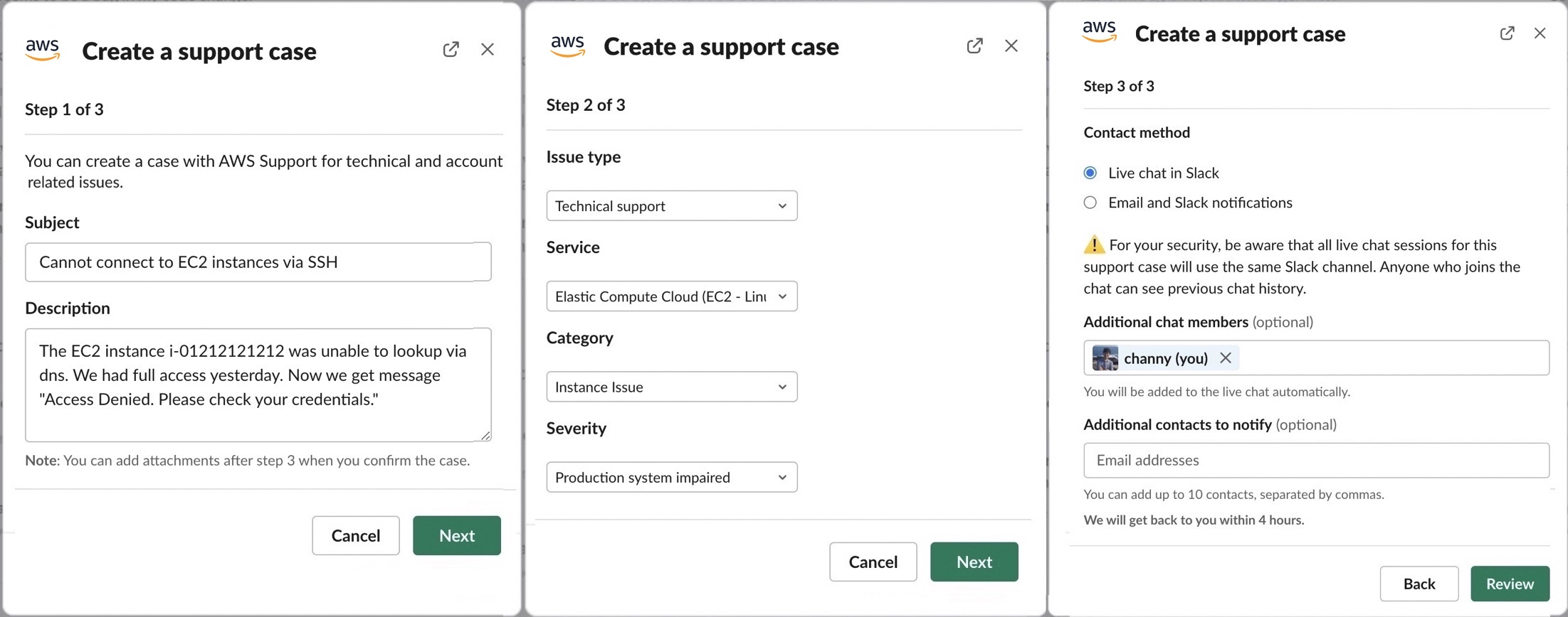 AWS Support App in Slack for Support and Task Running